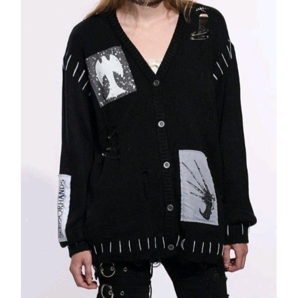Her Universe Edward Scissorhands Patches Destructed Cardigan Womens‎ XL Grunge